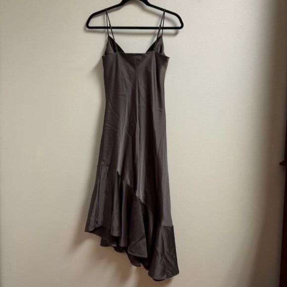 SCOOP Womens Y2K Midi Dress Size S Brown Satin Cowl Neck Asymmetric Going Out - Picture 5 of 11